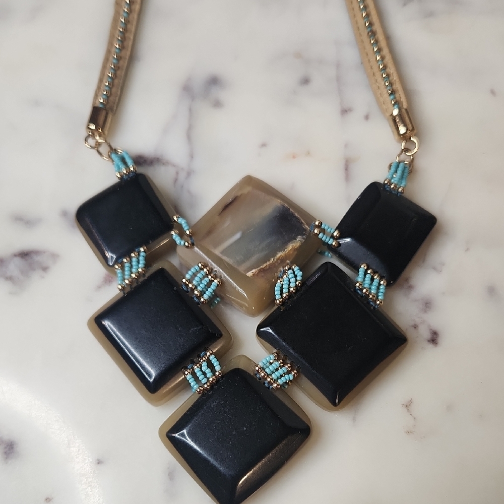 Vintage | Large Resin and Beaded  Necklace with Turquoise Accents